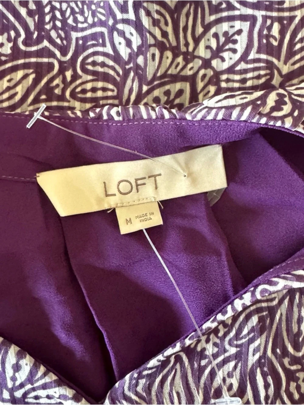 NWOT purple & white LOFT babydoll top M - Picture 8 of 12